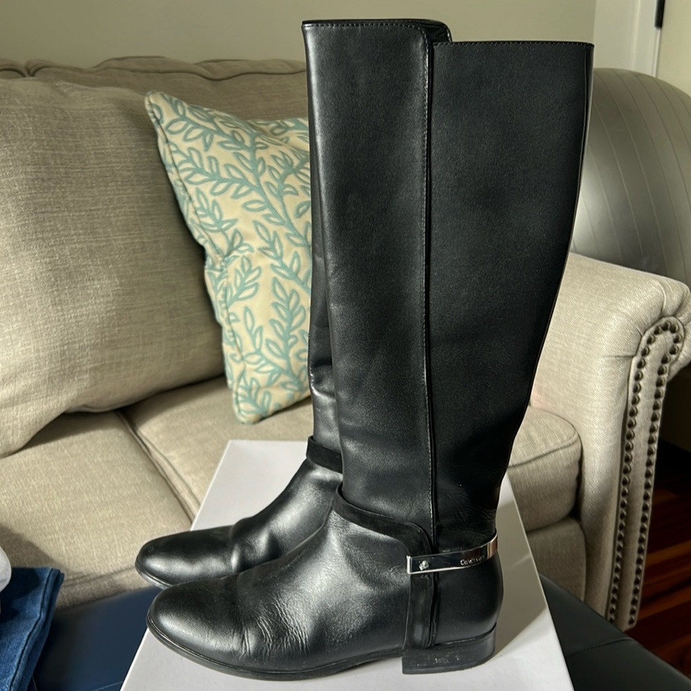 Calvin Klein Randa tall black riding boots. Good condition. Metal&suede accents